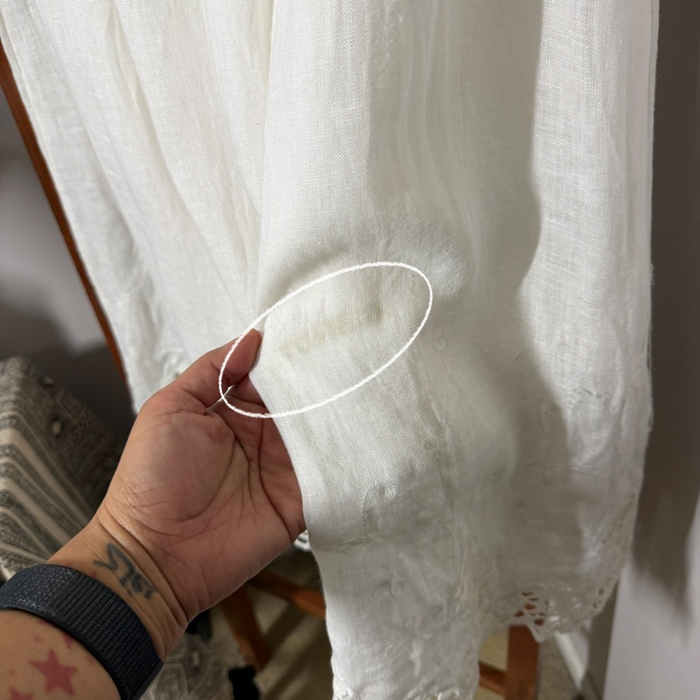 Soft Surroundings MEDIUM PETITE White Linen Smocked Midi Dress Battenberg Lace - Picture 11 of 12